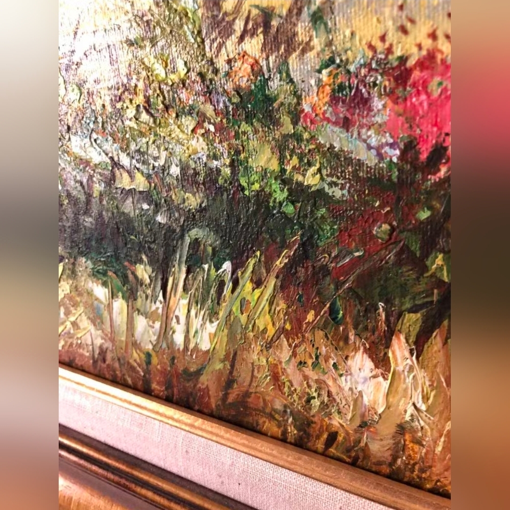 Vintage Signed Rogers Oil Painting | Wildflower Meadow Framed 40x24 - Picture 5 of 12